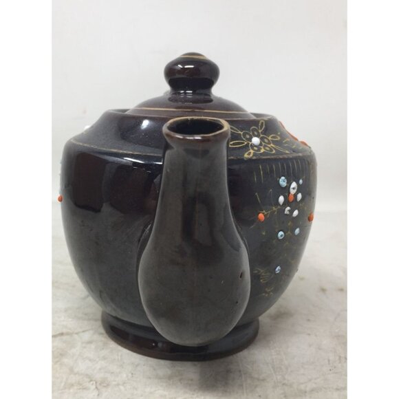 Vintage Mid Century Brown Handled and Lidded Teapot with Flower Design - Picture 5 of 9